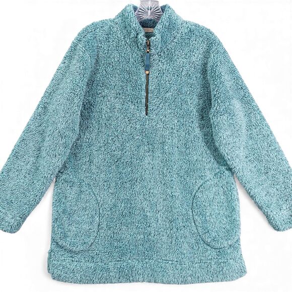 Soft Surroundings Women’s M Teal Sherpa Fleece Pullover Jacket Quarter Zip Cozy - Picture 1 of 7